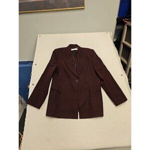 Valerie Stevens Wool Coat Womens 14 long Sleeve One Button Blazer Burgundy